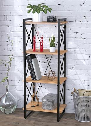 Стелаж loft design скиф-4-550 дуб крафт золотой – 140 см висота, 55 см ширина, 4 полиці, металевий каркас