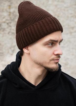 Чоловіча зимова трикотажна шапка на флісі without butch brown