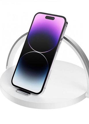 Беспроводное индукционное зарядное устройство + ночник и подставка ,usb-type-c 15w 3 in 1 white