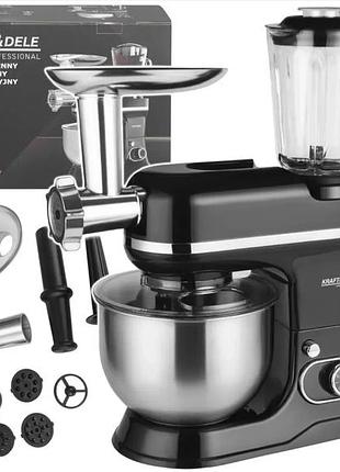 Планетарный кухонный комбайн 3000 вт / 5 л kraft&dele kd4147 миксер, блендер и мясорубка