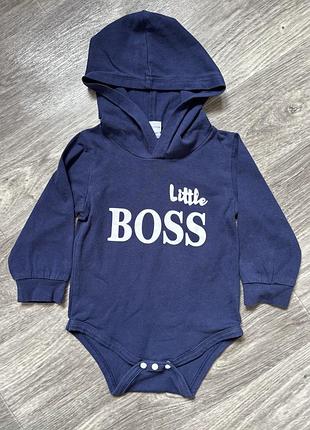 Боді для хлопчика з капюшоном little boss, синій, 74-80 см