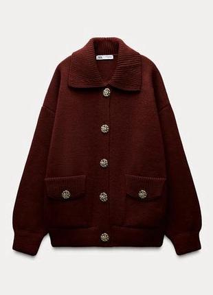В наявності! кардиган/тепливй вʼязаний светр/бомбер/піджак zara із сорочковим коміром і довгими рукавами.
