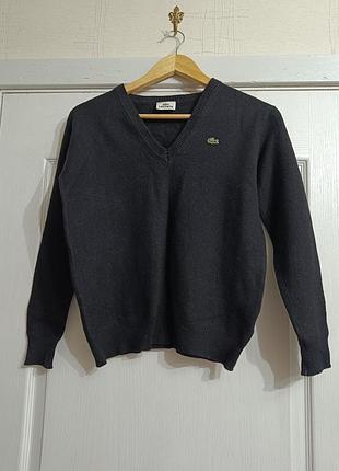 Класичний шерстяний светр / джемпер lacoste з v-подібним вирізом (100% шерсть woolmark)