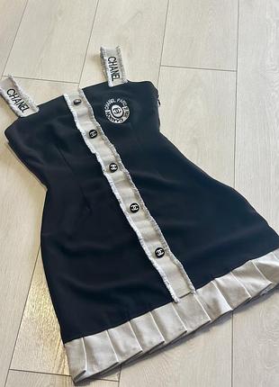Жіноча міні сукня-сарафан chanel, чорна, розмір xs/s 💣✨