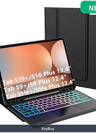 Чохол-клавіатура qwertz з тачпадом для galaxy tab s9 fe+, s10+ та s9 12.4", rgb ілюмінація, темний кейс-книжка