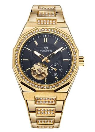 Наручные механические часы forsining 8313 gold-black steel