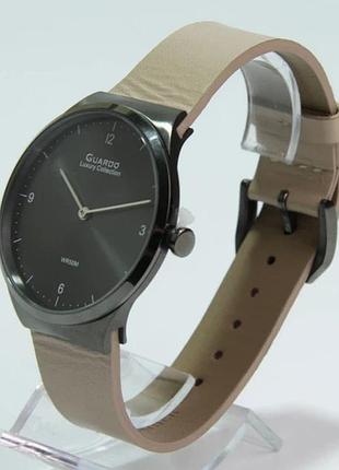 Чоловічий годинник guardo luxury collection s02422-5 чорний корпус бежевий шкіряний ремінець водозахист 50 м чорний циферблат