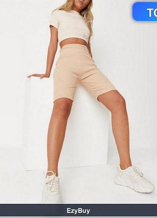Велосипедки женские uk 8 / eu 36 с декоративным швом rib seam, цвет cream (camel) и высокая посадка талии
