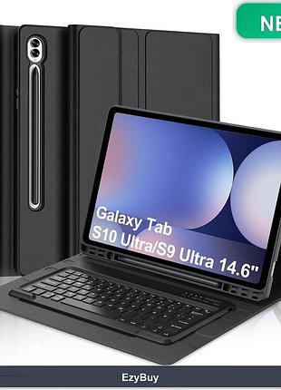 Кейс-клавіатура qwertz для samsung tab s10 ultra / s9 ultra / s8 ultra 14.6\", чорний захисний чохол з bluetooth модулем