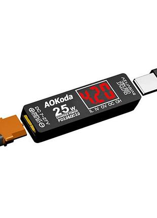 Преобразователь питания aokoda xt60 usb a type c pd qc3 0 25вт для lipo 2-6s 7-27в дисплей 76x22x19мм