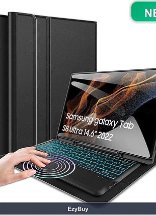 Кейс-клавіатура qwertz з тачпадом для tab s8 ultra 14.6", sm-x900/x906, підсвітка rgb, чорна pu шкіра