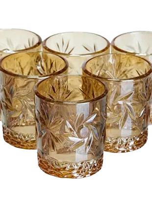 Набір чарок для віскі shot glass 6 штук по 75 мл коричневий hp-17-39