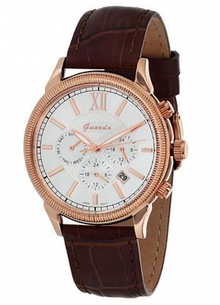 Мужские часы guardo stainless steel gent s03647-5 корпус розовое золото коричневый кожаный ремешок светлый циферблат с датой
