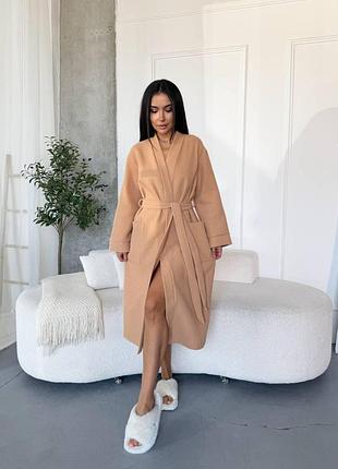 Женский вафельный халат из 100% натурального хлопка коричневый l/xl