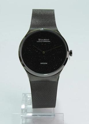 Мужские часы guardo luxury collection s02423-4 чёрный корпус миланский браслет водозащита 50 м чёрный мерцающий циферблат