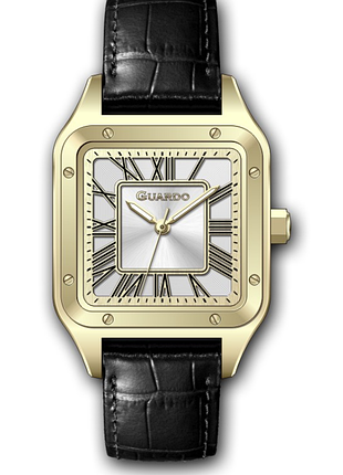 Жіночий годинник guardo premium 012835-3 золотистий квадратний корпус чорний шкіряний ремінець світлий циферблат