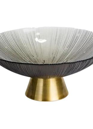 Фруктовница стеклянная «gold & grey» 34 см на золотой ножке yiwu hp-34-119