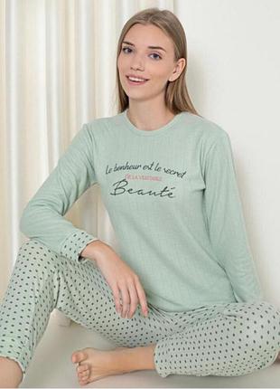 Жіноча піжама домашній костюм з довгим рукавом ніжність (1395-46) зелений l