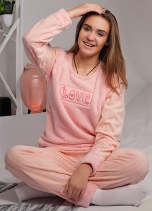 Женский флисовый домашний костюм пижама с длинным рукавом love home (1403-42) комбинированный s