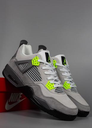 Кросівки чоловічі nike air jordan 4 retro grey light green  сірі з салатовим