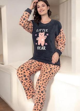 Жіночий флісовий домашній костюм піжама з довгим рукавом little bear (1482-46) комбінований l