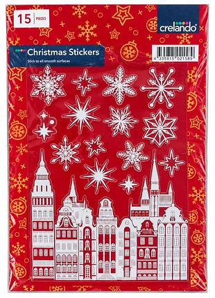 Набір новорічних наклейок crelando christmas stickers, 15 шт., святковий декор для вікон та гладких поверхонь