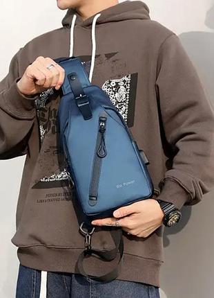 Универсальная мужская многофункциональная сумка navy blue modern classic no brand 1358-03 синий