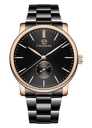 Мужские механические часы forsining 8214 black-cuprum с автоподзаводом и стальным корпусом