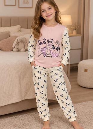 Дитяча піжама з довгим ркукавом для дівчинки «panda sweets», рожевий 110-116