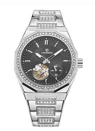 Наручные механические часы forsining 8313 silver-black steel