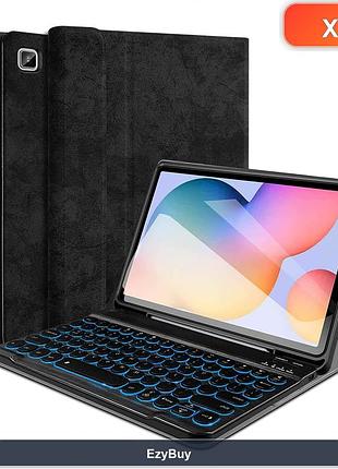 Чехол-клавиатура qwertz для samsung tab s6 lite 10.4" (sm-p610/p613/p615/p619), подсветка 7 цветов, черный