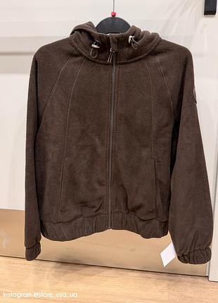 Жіноча флісова толстовка dkny sport на блискавці з капюшоном, коричнева