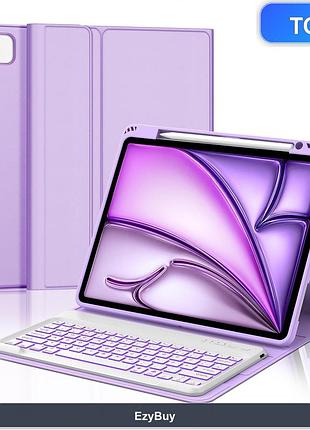 Чохол-клавіатура з тачпадом qwertz для ipad air 13 (m4/m3/m2) та pro 12.9, підсвітка 7 кольорів, світло-фіолетовий