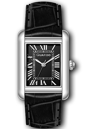 Жіночий годинник guardo premium 012834-2 сталевий прямокутний корпус чорний шкіряний ремінець чорний циферблат