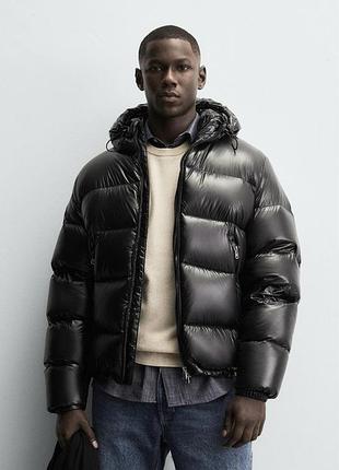 Чоловічий зимній пуховик пуфер zara зара чорний водовідштовхуючий нерродуваємий м 80 пух 20 перо 3411/510