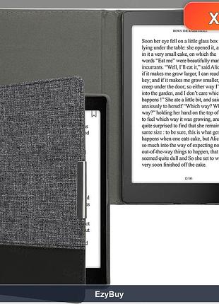 Обкладинка-книжка для електронної книги kobo aura one, темно-синій та чорний кольори, комбінація канвасу й екошкіри з магнітом
