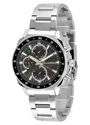 Чоловічий годинник guardo premium 012782-4 сталевий корпус сталевий браслет чорний циферблат з датою