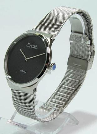 Мужские часы guardo luxury collection s02423-1 стальной корпус миланский браслет водозащита 50 м чёрный мерцающий циферблат