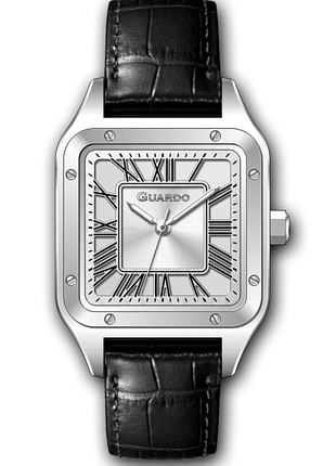 Жіночий годинник guardo premium 012835-1 сталевий квадратний корпус чорний шкіряний ремінець світлий циферблат
