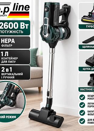 Вертикальний пилосос zepline zp-00348 2600 вт 2 в 1 — ручний пилосос із турбощіткою, hepa-фільтром і контейнером 1 л, зелений