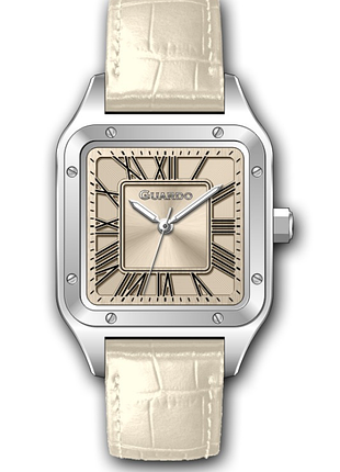 Жіночий годинник guardo premium 012835-2 сталевий квадратний корпус кремовий шкіряний ремінець кремовий циферблат