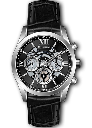 Чоловічий годинник guardo premium 012837-1 сталевий корпус чорний шкіряний ремінець чорний циферблат з датою