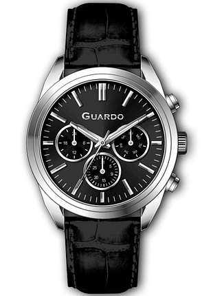 Чоловічий годинник guardo premium 012836-1 сталевий корпус чорний шкіряний ремінець чорний циферблат з датою