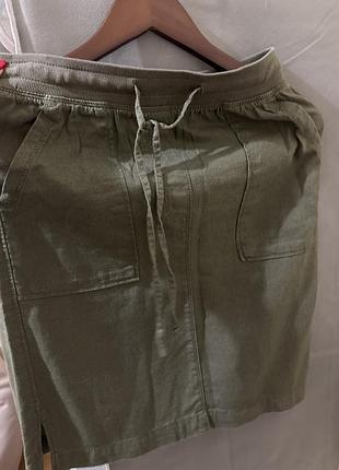 Жіноча міді спідниця marks&spenser оливкова лляна, розмір 34