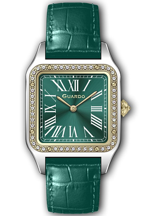 Женские часы guardo premium 012832-7 двухцветный корпус с кристаллами изумрудный кожаный ремешок изумрудный циферблат