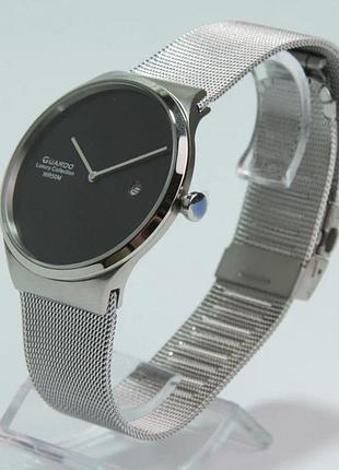 Чоловічий годинник guardo luxury collection s02421-2 сталевий корпус міланський браслет водозахист 50 м чорний циферблат з датою