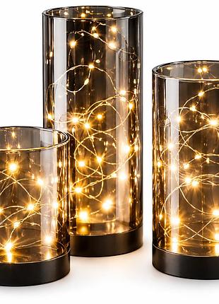 Набор led подсвечников livarno home, 3 шт, стеклянные, теплый белый свет, таймер 6 часов