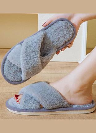 Женские домашние тапочки из искусственного меха fluffy comfort (1994-38-39-03) серый 38-39