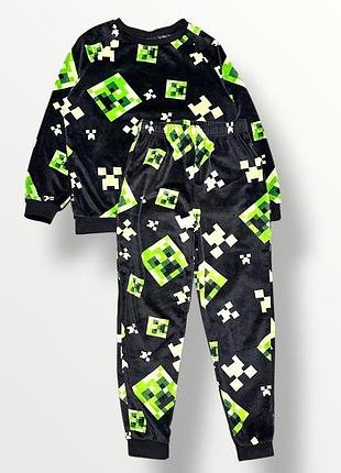 Tu тепла велюрова піжама minecraft костюм для дому та сну на хлопчика 8-9 років
