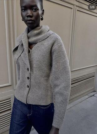 Кардиган zara з шарфом з вовною приталений